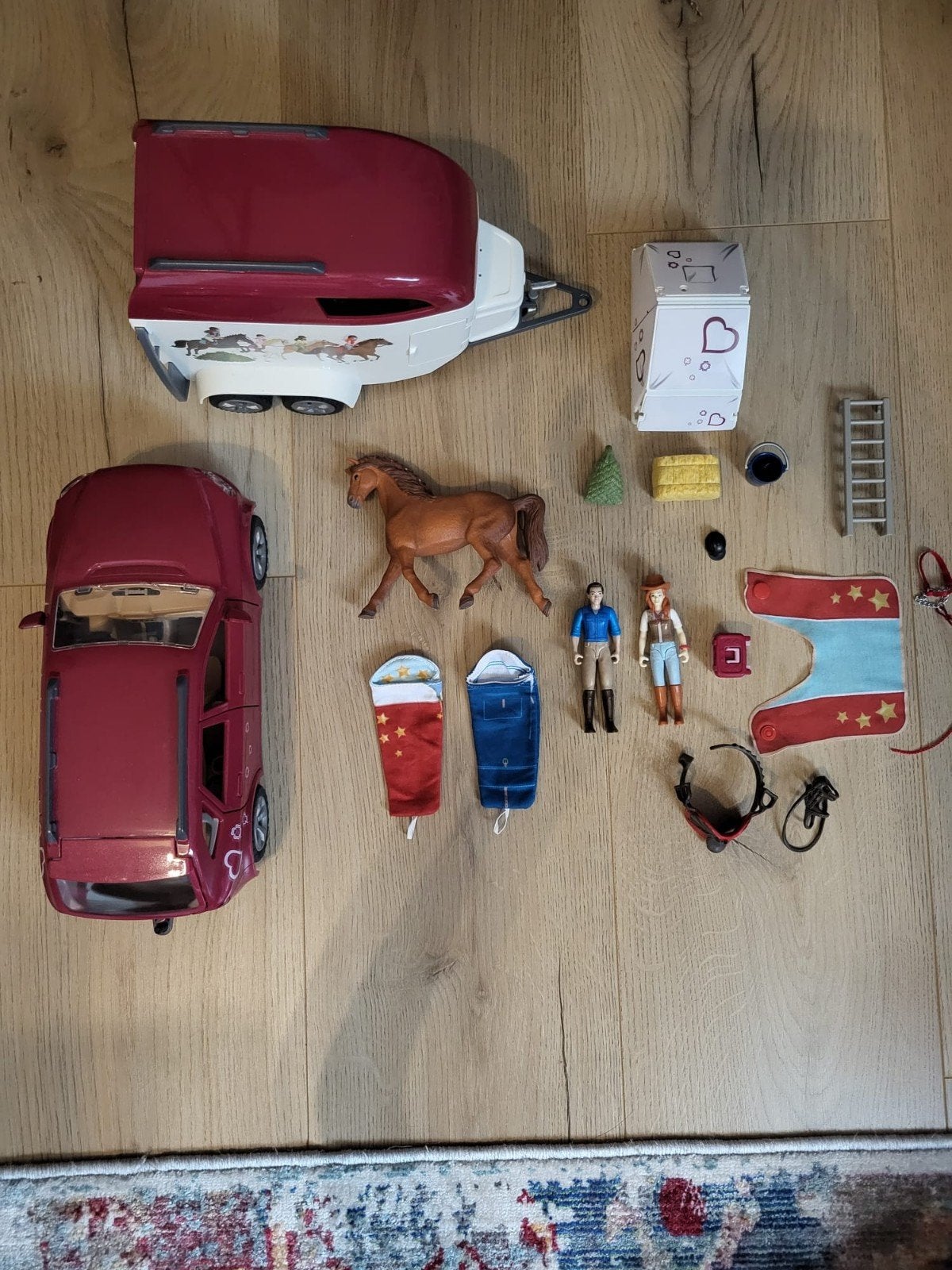 Schleich auto met paardentrailer en accessoires, Ophalen of Verzenden, Gebruikt