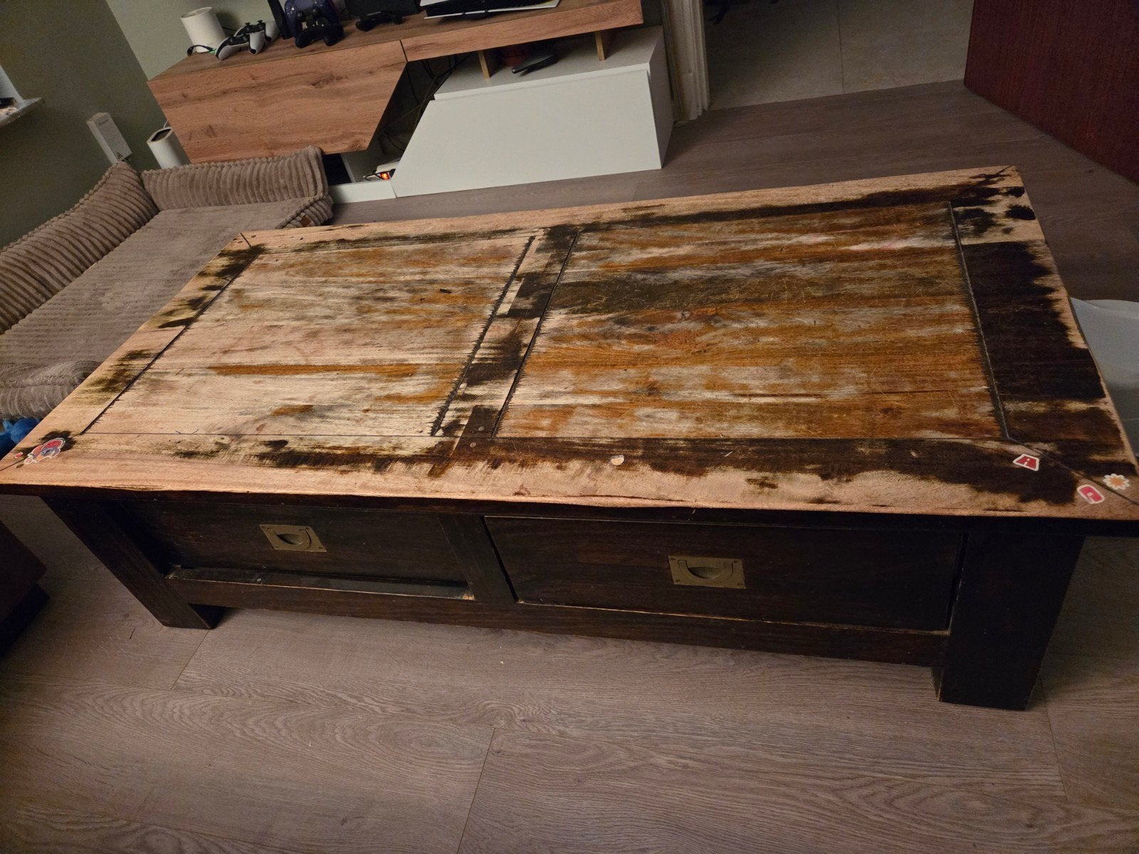 Eikenhouten salontafel, gebruikt, gratis af te halen, Ophalen, Gebruikt, 100 tot 150 cm, 150 tot 200 cm