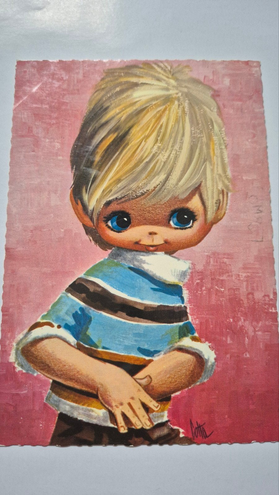 Vintage Ansichtkaart Big Eyes Jongen 1973, Ophalen of Verzenden, 1960 tot 1980, Gelopen