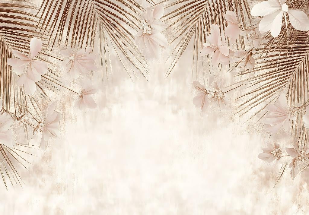 Botanisch fotobehang Palmbladeren Beige, vintage, Verzenden, Fotobehang, Beige