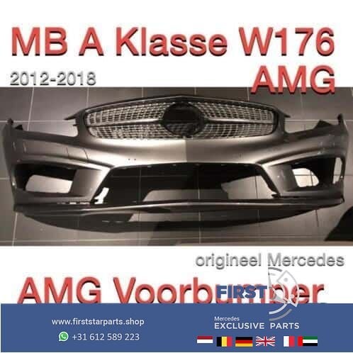 W176 AMG Voorbumper + diamond gril Mercedes A Klasse grijs, Gebruikt, -, Voor, Ophalen of Verzenden