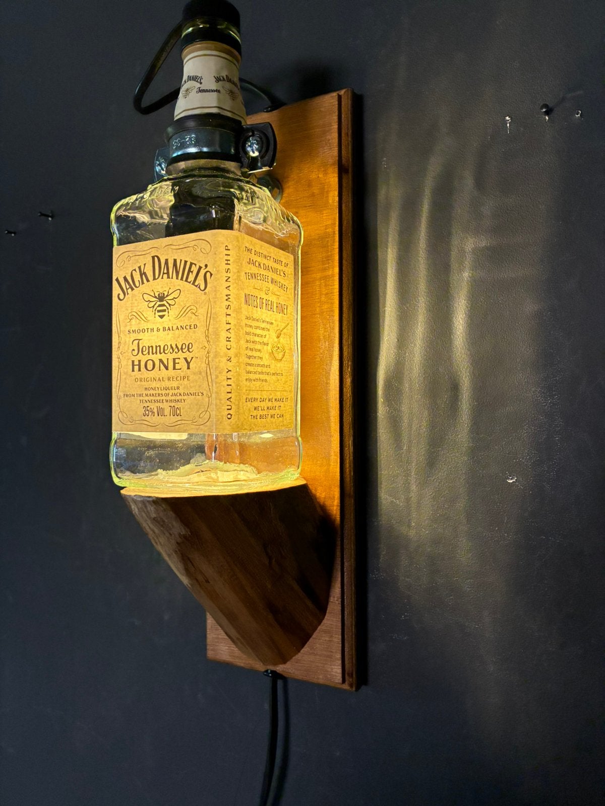 Jack Daniel’s honey Wandlamp op kastanje rondhout, Met schakelaar, Nieuw, Wandlamp, Glas