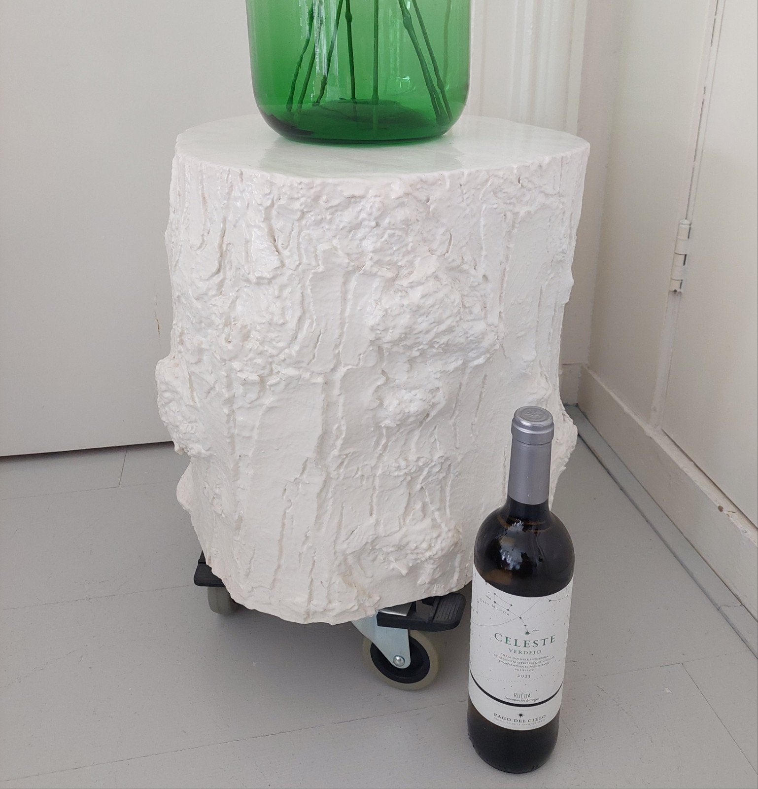Tafel Boomstam Boomstronk Wit Wielen Bijzettafel Tafeltje, Ophalen