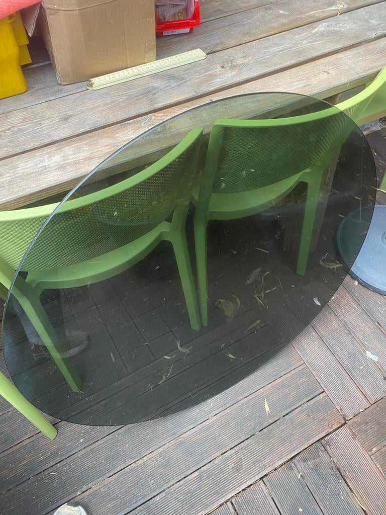 Vintage Rookglas Ronde Glasplaat - 90 cm, Huis en Inrichting, Tafels | Salontafels, Ophalen, Gebruikt, Rond, 50 tot 100 cm