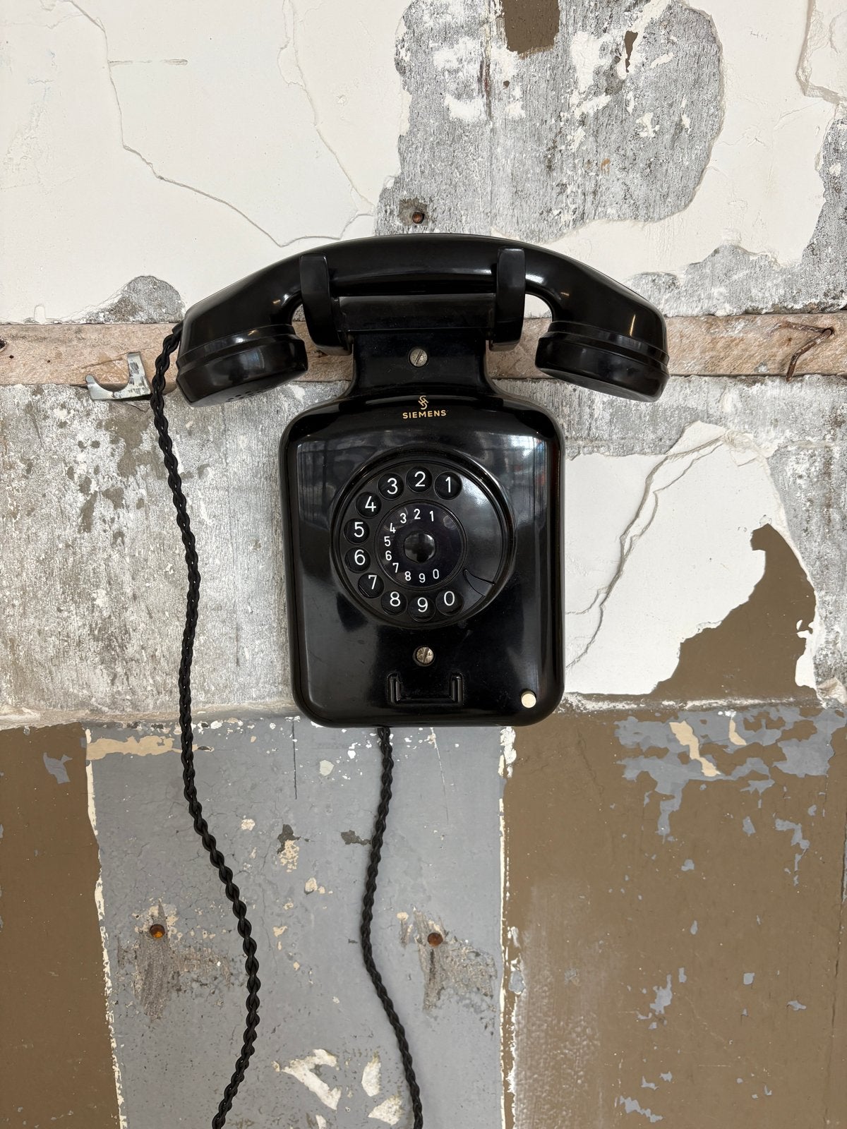 Vintage Siemens zwarte wandtelefoon met draaischijf, Ophalen of Verzenden