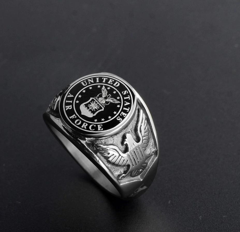 United States Air Force Ring / Oorlog Amerika Sieraad USA, Heer, Nieuw, 17 tot 18, Zilver