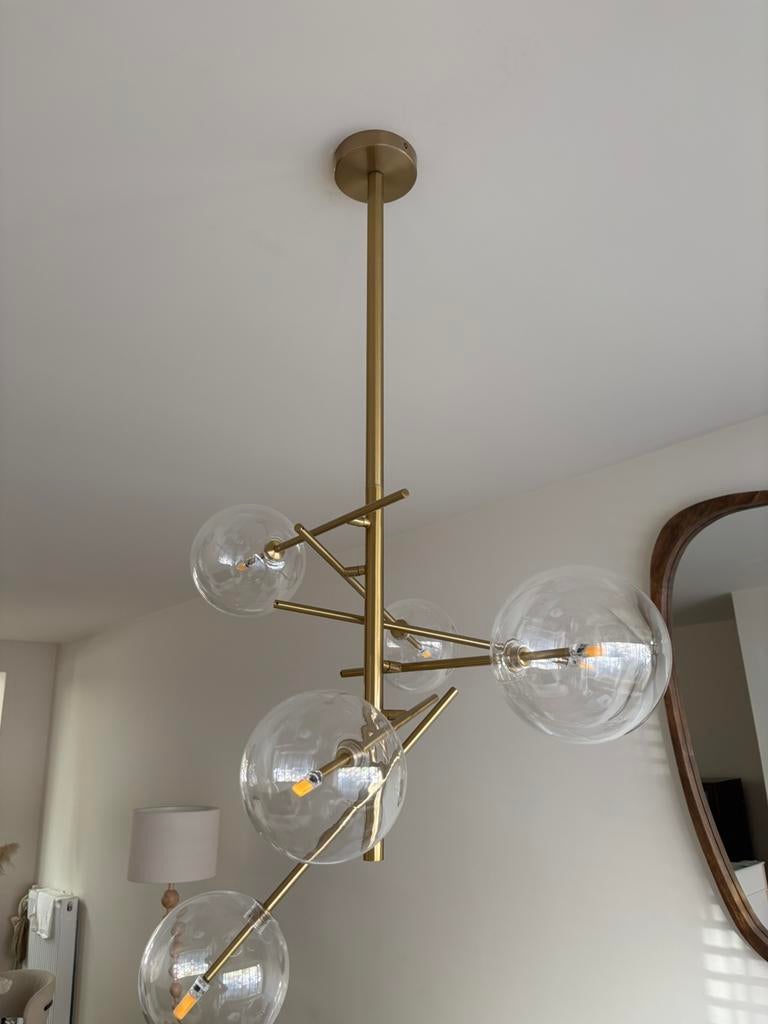 Goudkleurige glazen bol lamp, Ophalen, Zo goed als nieuw, Minder dan 50 cm