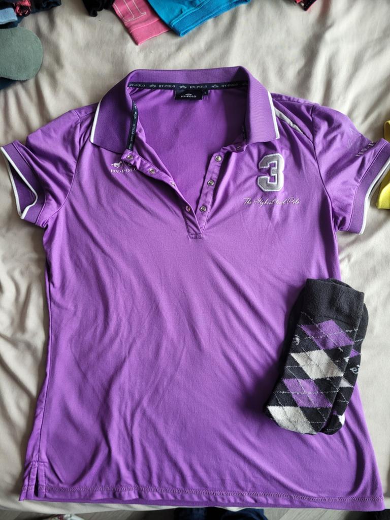 HV Polo shirt paars en HV Society geel maat L dames, Ophalen of Verzenden, Gebruikt, Dames, Bovenkleding