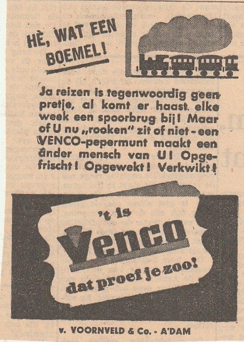 Retro reclame 1946 Venco na oorlogstijd de spoorbruggen, Verzenden, Overige typen