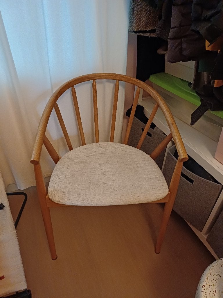 Houten stoel met beige stof 3 stuks, Ophalen, Overige kleuren, Drie, Zo goed als nieuw