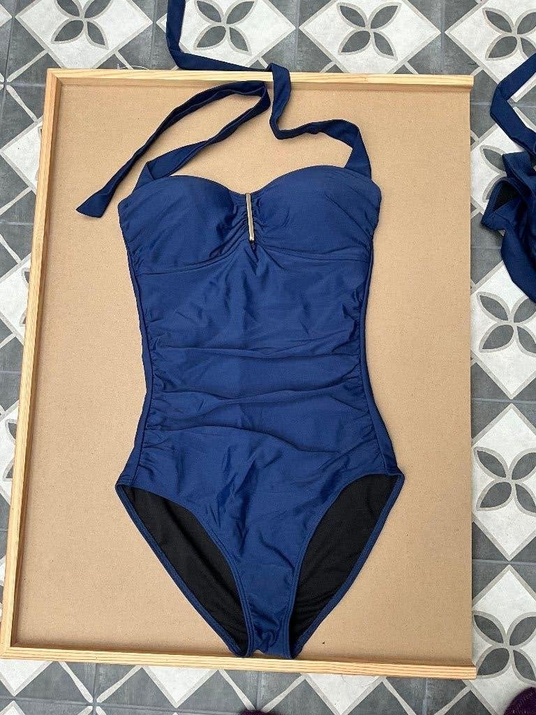 BEACHWAVE corrigerend halter badpak blauw maat 38 gouddetail, Blauw, Nieuw, Badpak, Ophalen of Verzenden