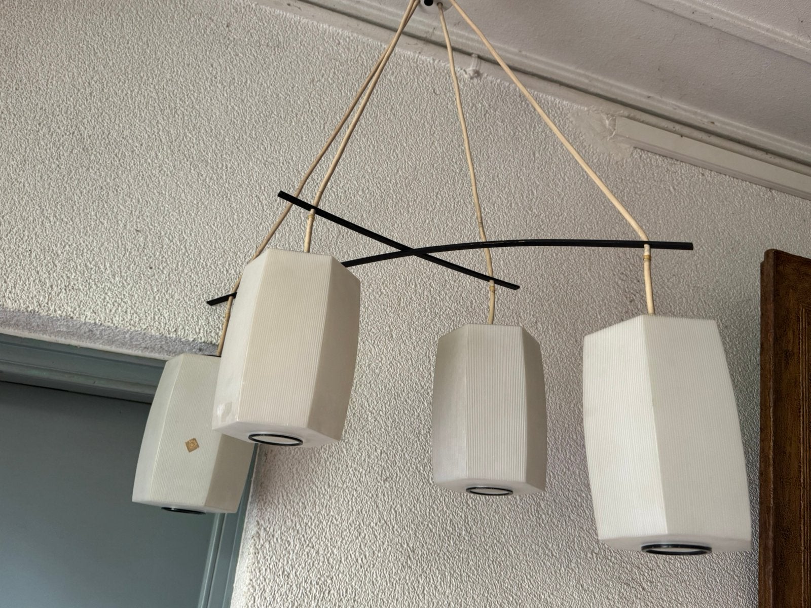 Doria,Hanglamp,sixties,70s,Mid-Century,Stilnovo,vintage, Huis en Inrichting, Gebruikt, Glas, Sixties,zeventies,Stilnovo, Mid-Century