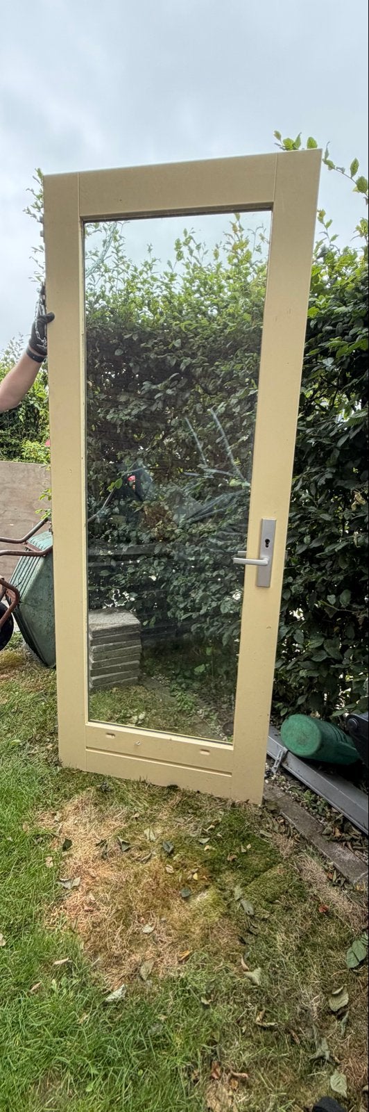 Zware houten buitendeur met glas (92x232,5 cm), Ophalen, Gebruikt, 80 tot 100 cm, 215 cm of meer