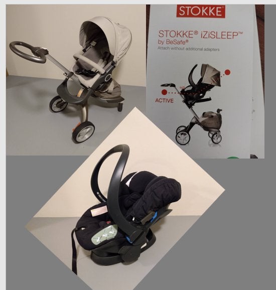 Stokke Xplory Set Kinderwagen en Autostoel- Beige, Ophalen, Zo goed als nieuw, Maxi-Cosi, Regenhoes
