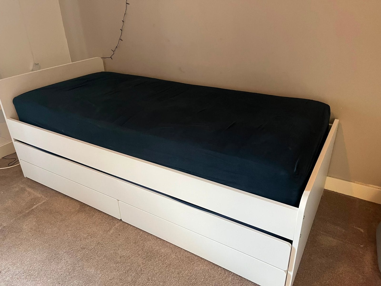 Uitschuifbaar bed met lades - ideaal voor logees, Ophalen, 90 cm, Eenpersoons, Wit