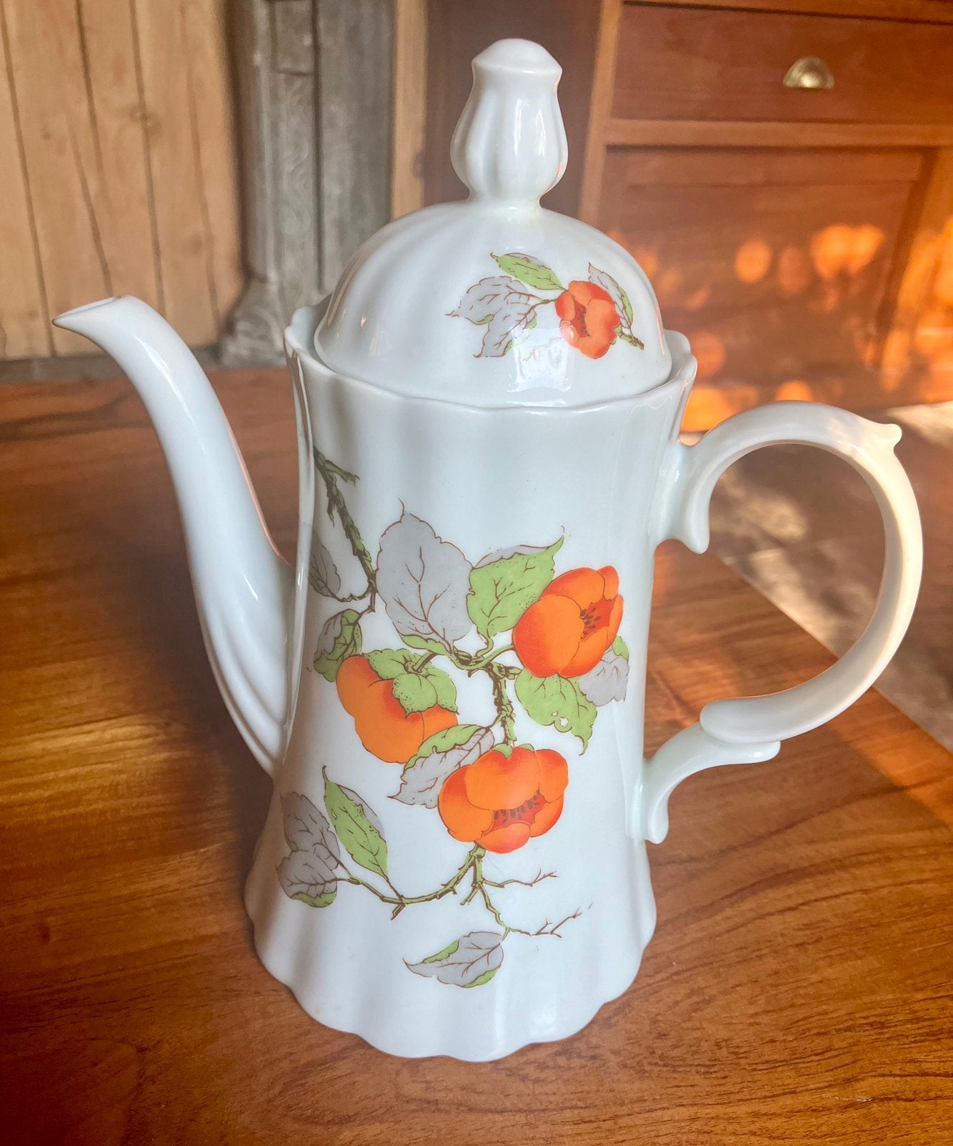 Vintage Wunsiedel Bavaria Retro oranje bloemen theepot!, Ophalen of Verzenden