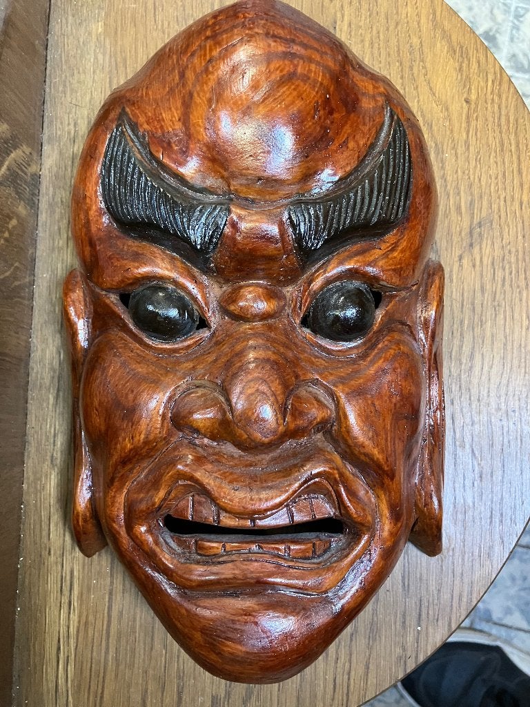 Handgesneden Japans houten Noh masker (Shikami demon / oni), Overige onderwerpen, Verzenden, Masker, Handgemaakt