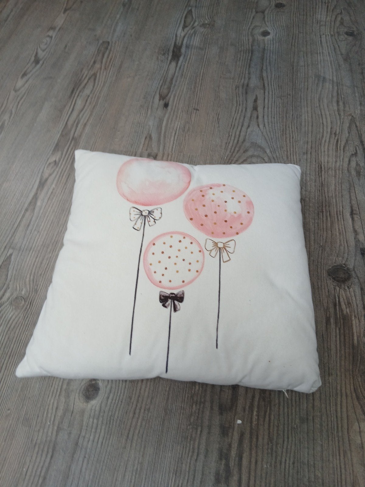 Sierkussen met roze ballonnen print, Ophalen, Wit, Met print, Vierkant