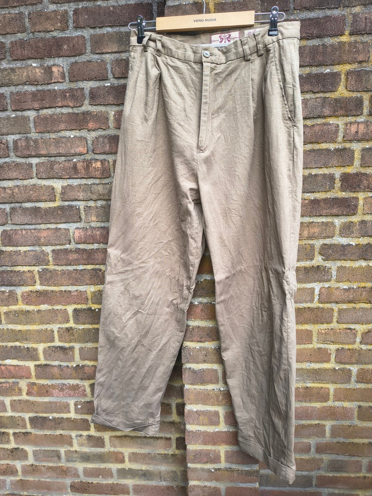 Vintage Zandkleurige Linnen Blend Baggy Broek W31, Kleding | Dames, Maat 38/40 (M), Beige, Natural Rhythms, Ophalen of Verzenden