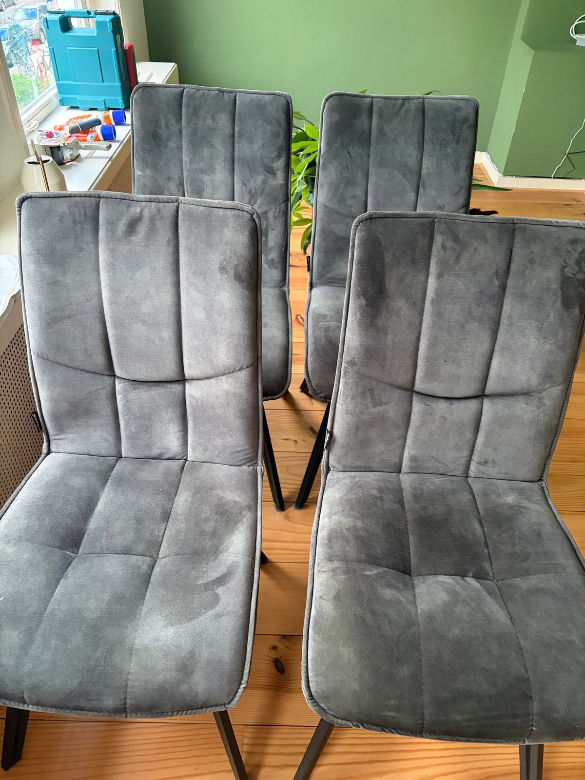 4 De Bommel eetkamerstoelen - Saliegroen, Ophalen, Gebruikt, Overige kleuren, Vier