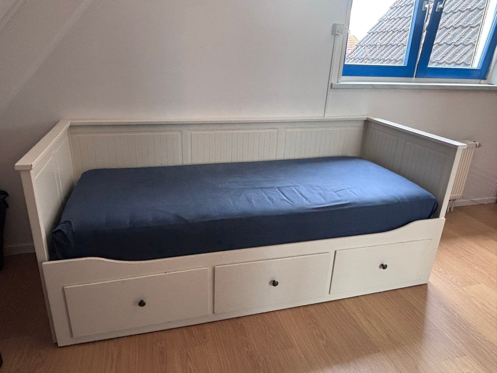 IKEA Hemnes bedbank met 3 lades en uitschuiffunctie, Ophalen, Wit, Tweepersoons, 80 cm
