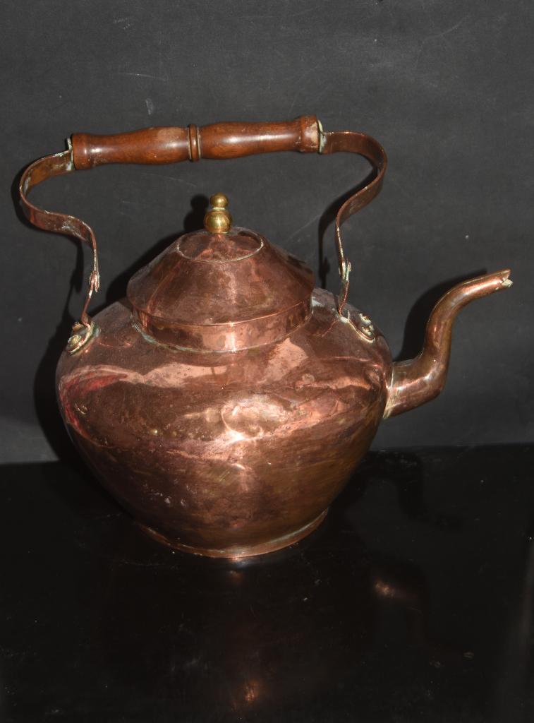 Antieke rood koperen appel ketel houten handvat 19e eeuw, Antiek en Kunst, Verzenden