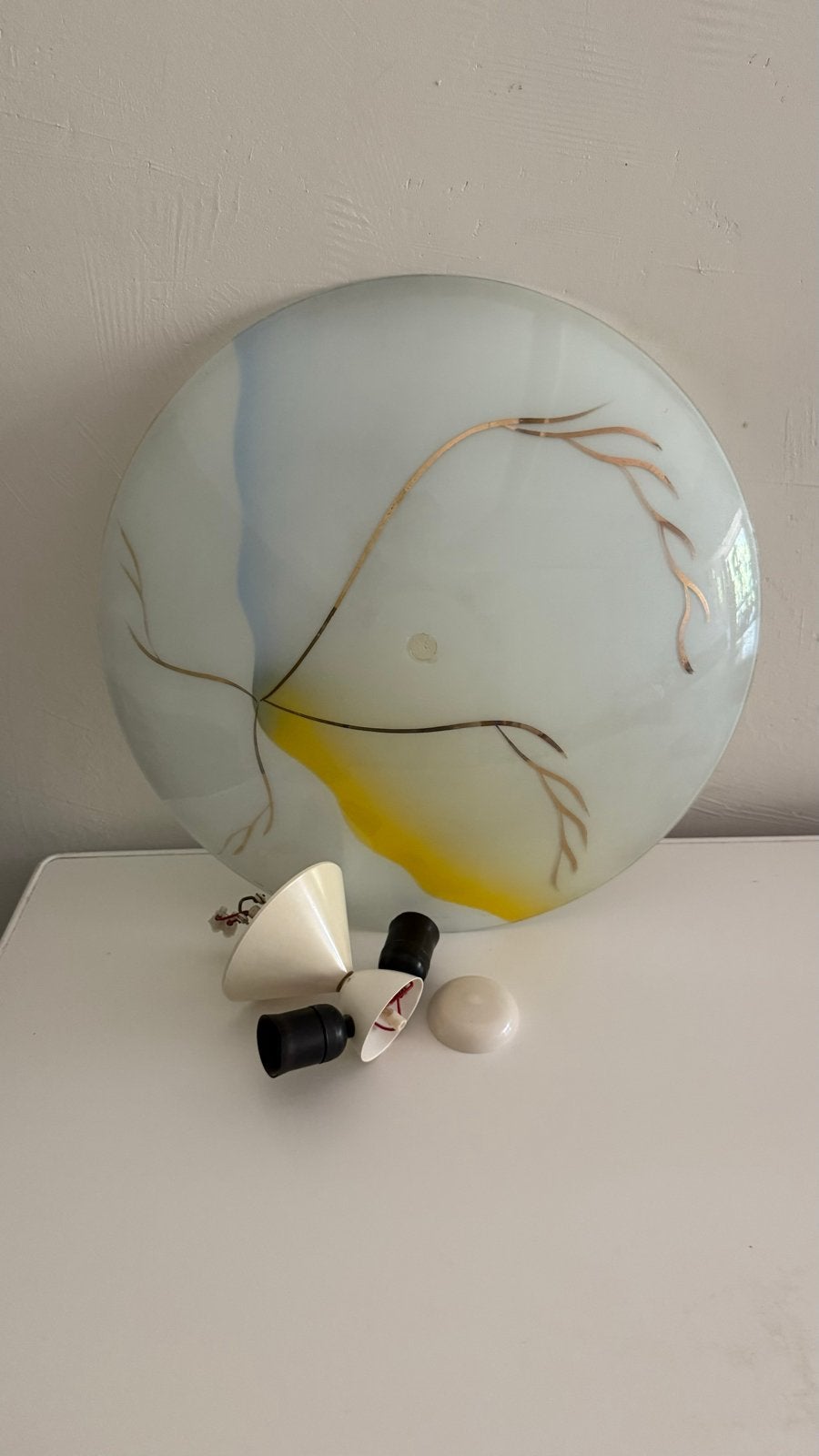 Vintage Plafonnière Jaren '50/'60 - Glas & Goudaccenten, Antiek en Kunst, Antiek | Lampen, Ophalen
