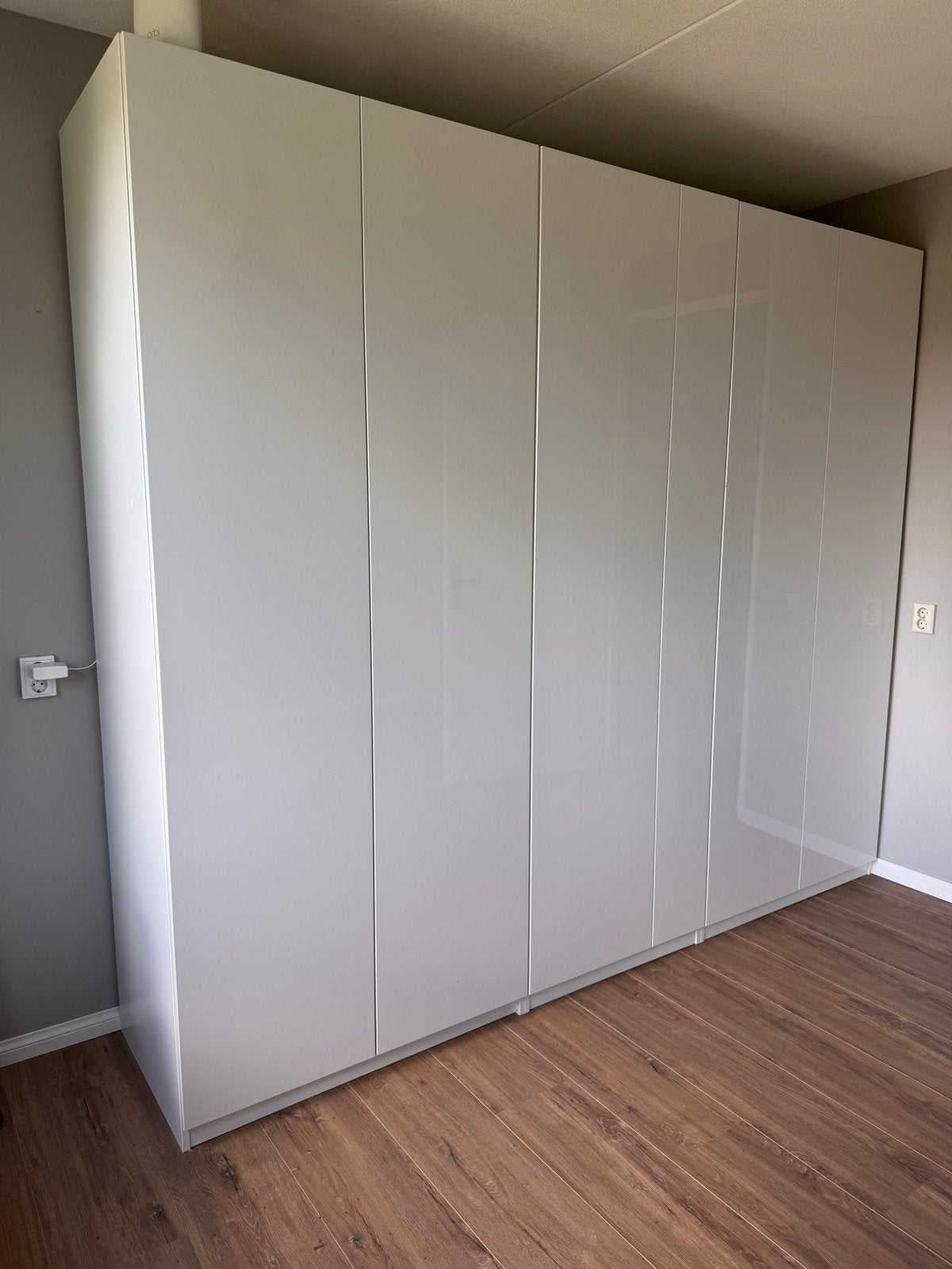 IKEA Pax kast wit hoogglans met lades en hangruimte, Ophalen, Overige materialen, Gebruikt, 200 cm of meer