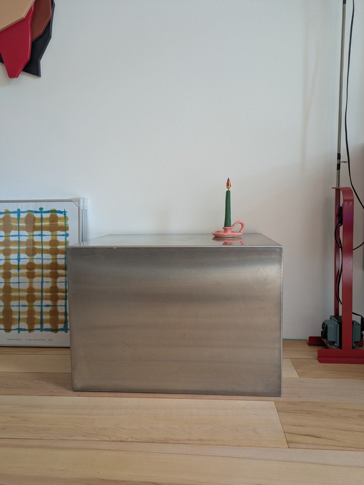 RVS gesloten Zuil / Sokkel / Bijzettafel bv voor kunstwerk, Ophalen, Minder dan 55 cm, Gebruikt, Modern, Industrieel