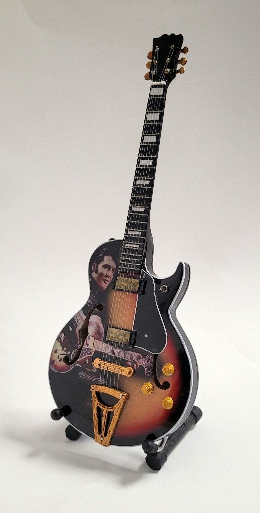 Elvis Presley foto links miniatuur gitaar 25cm mini guitar