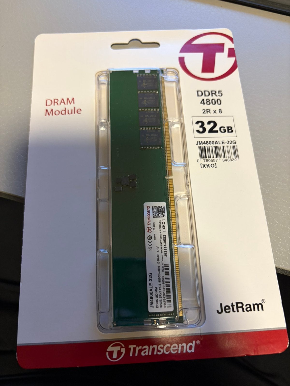 Transcend 32GB DDR5 geheugen voor desktop, Computers en Software, RAM geheugen, 32 GB, Nieuw, Ophalen of Verzenden, Desktop