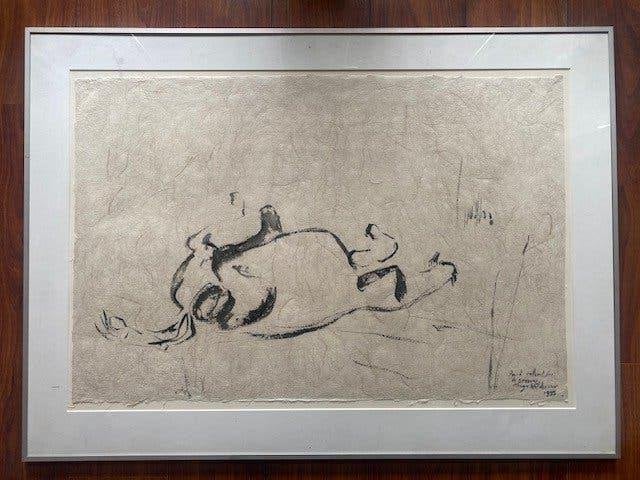 Japanse inkt, Maya Wildevuur 1944-2023, Paard / sneeuw, 1995, Antiek en Kunst, Ophalen of Verzenden, Dieren, Achter glas, Overige materialen