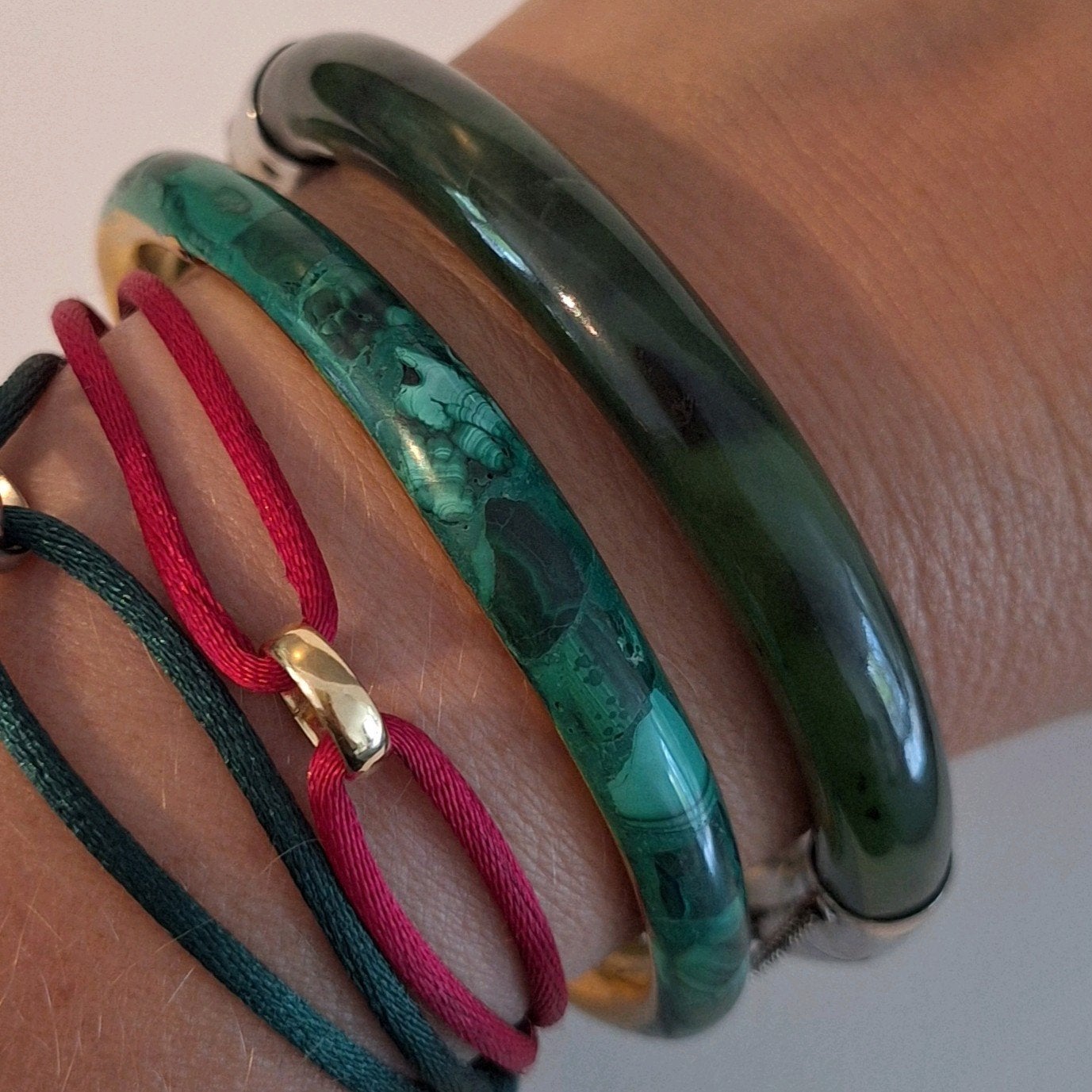 Armband vintage malachiet koper bracelet bangle edelsteen, Ophalen of Verzenden, Koper, Armband, Met edelsteen