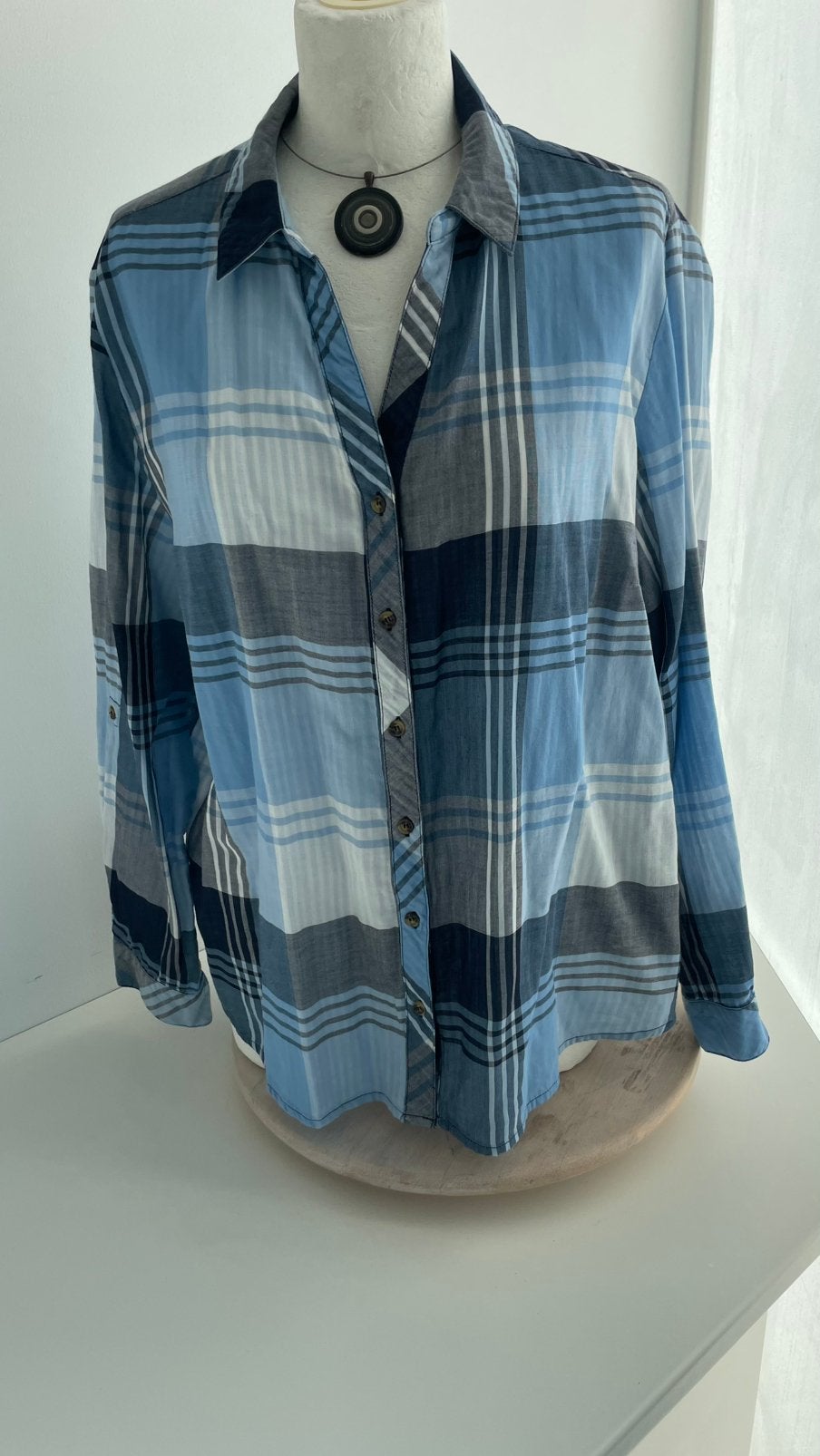 CECIL BLAUWE GEBLOKTE BLOUSE maat XL, Kleding | Dames, Verzenden, Zo goed als nieuw, Maat 46/48 (XL) of groter, Blauw