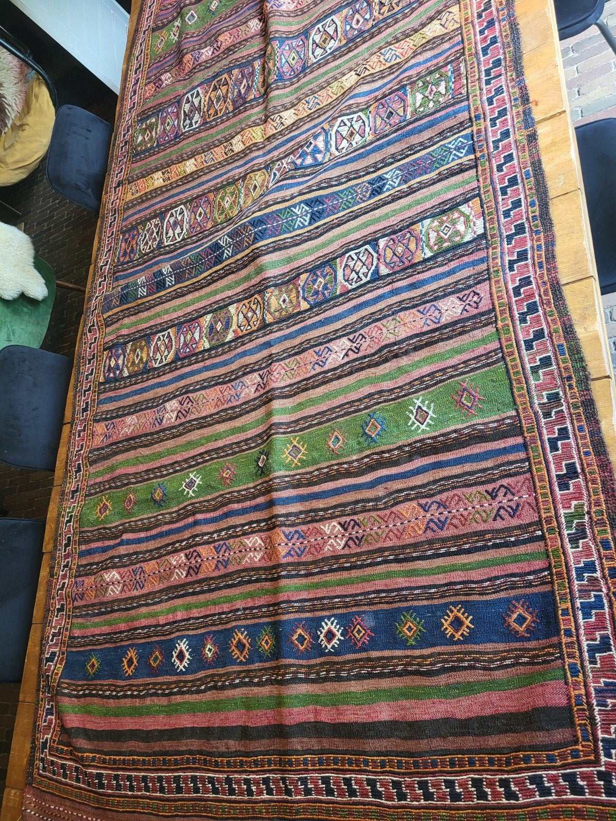 Handgeweven Tapijt, wandkleed, Vintage, Bohemien, Etnisch, Gebruikt, 100 tot 150 cm, 200 cm of meer