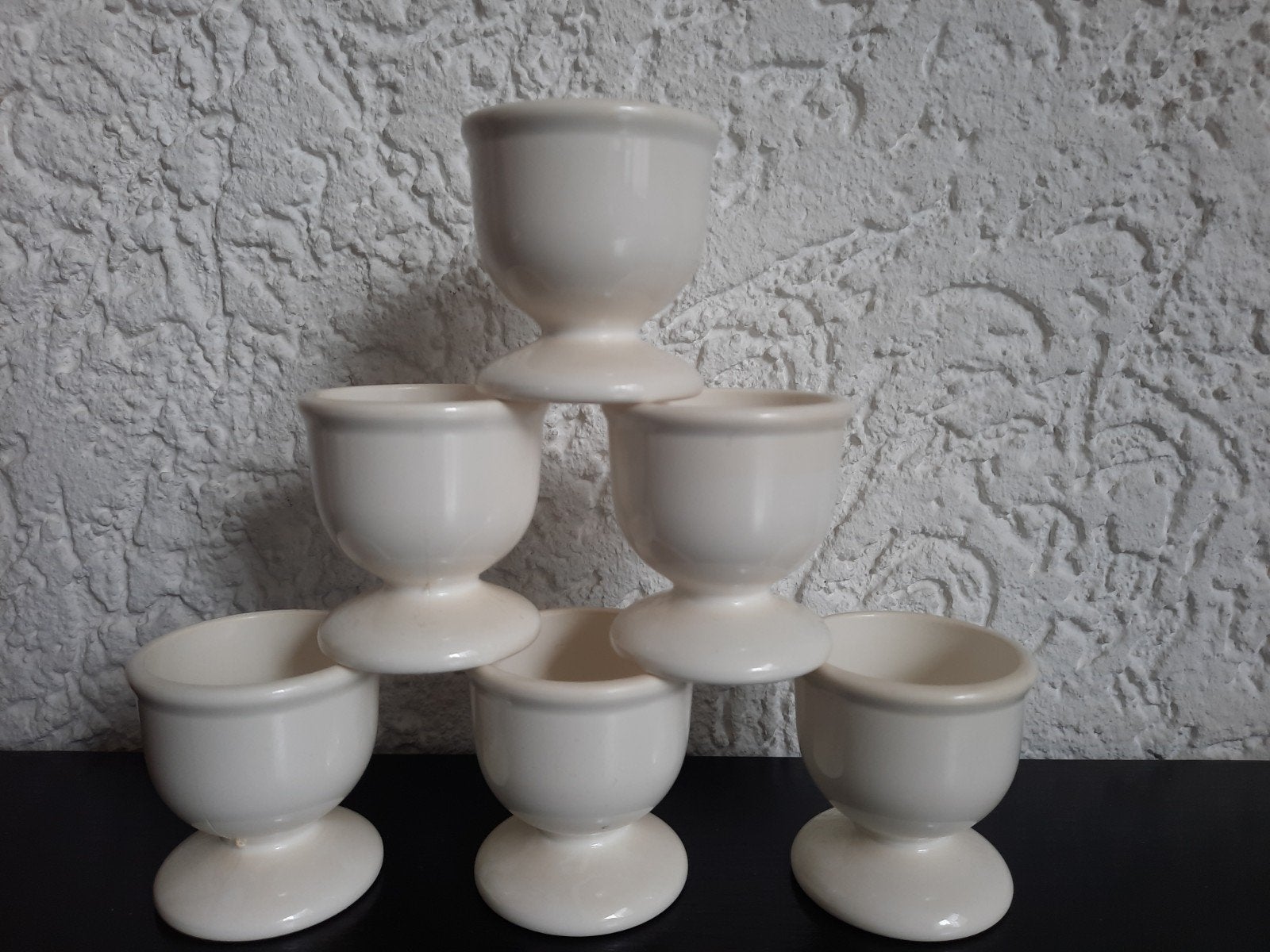Set van 6 Emsa eierdopjes, Ophalen of Verzenden, Steen/keramiek, Wit, Overige merken