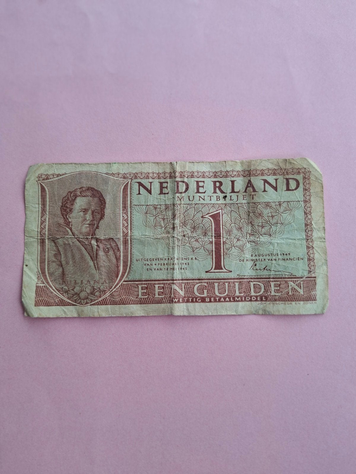 1 gulden Juliana uit 1949 in ZF-, Postzegels en Munten, Ophalen of Verzenden, 1 gulden, Los biljet