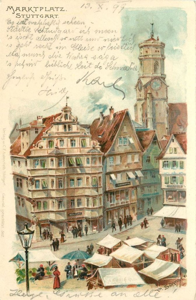 379-015-023 Stuttgart Marktplatz, Ophalen of Verzenden, Voor 1920, Duitsland