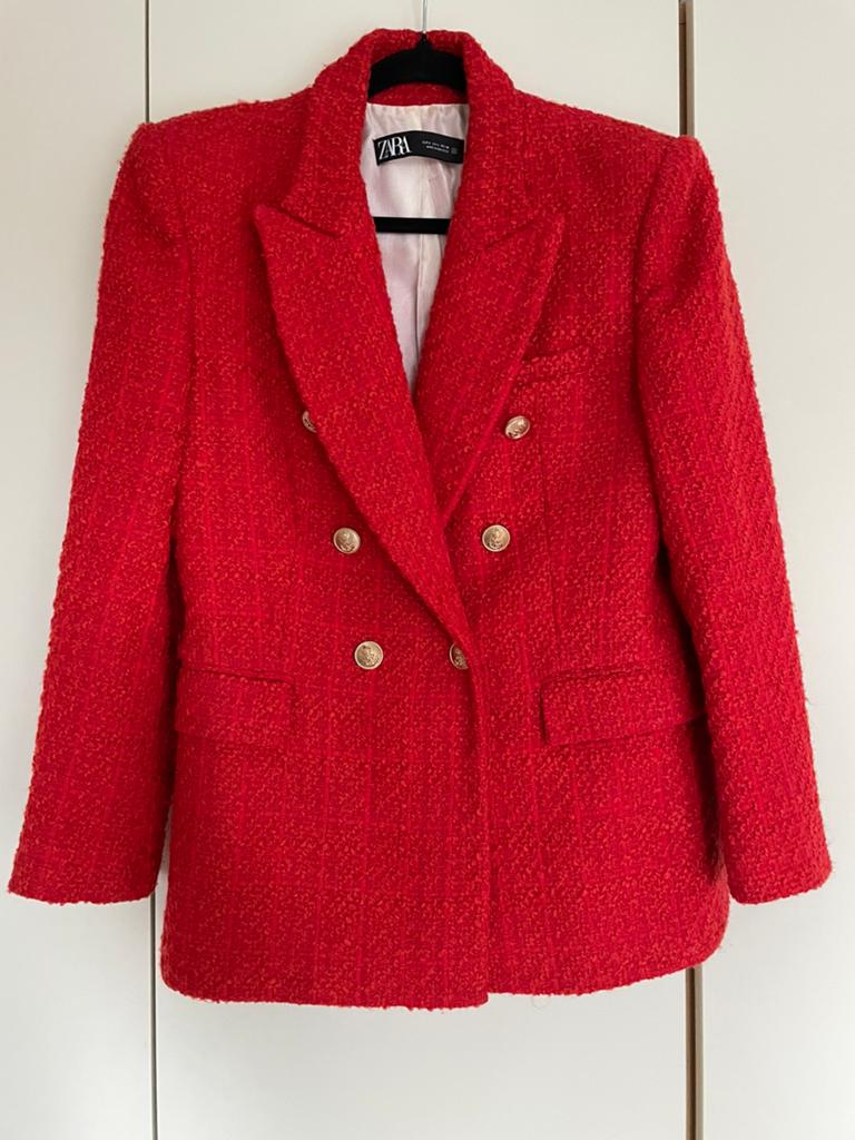 Zara double breasted blazer rood, maat L, Ophalen, Maat 42/44 (L), Jasje, Gedragen
