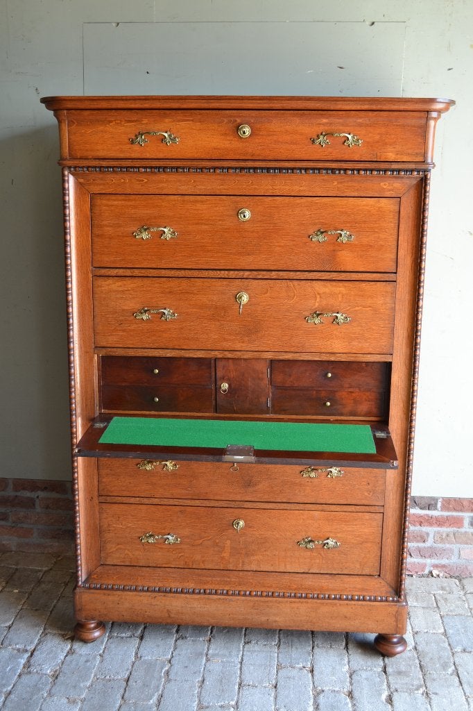Prachtige antieke eiken chiffoniere, ladekast met secretaire