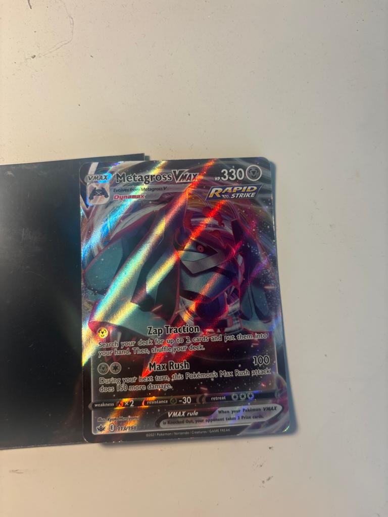 Metagross VMAX Pokémon Kaart 113/198 - Rapid Strike, Ophalen of Verzenden, Zo goed als nieuw, Losse kaart, Foil