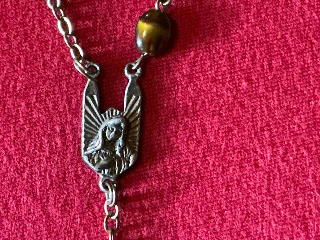 Antieke Franse Rozenkrans ❤️ Gevleugelde Engel,Tijgeroog, Ophalen of Verzenden