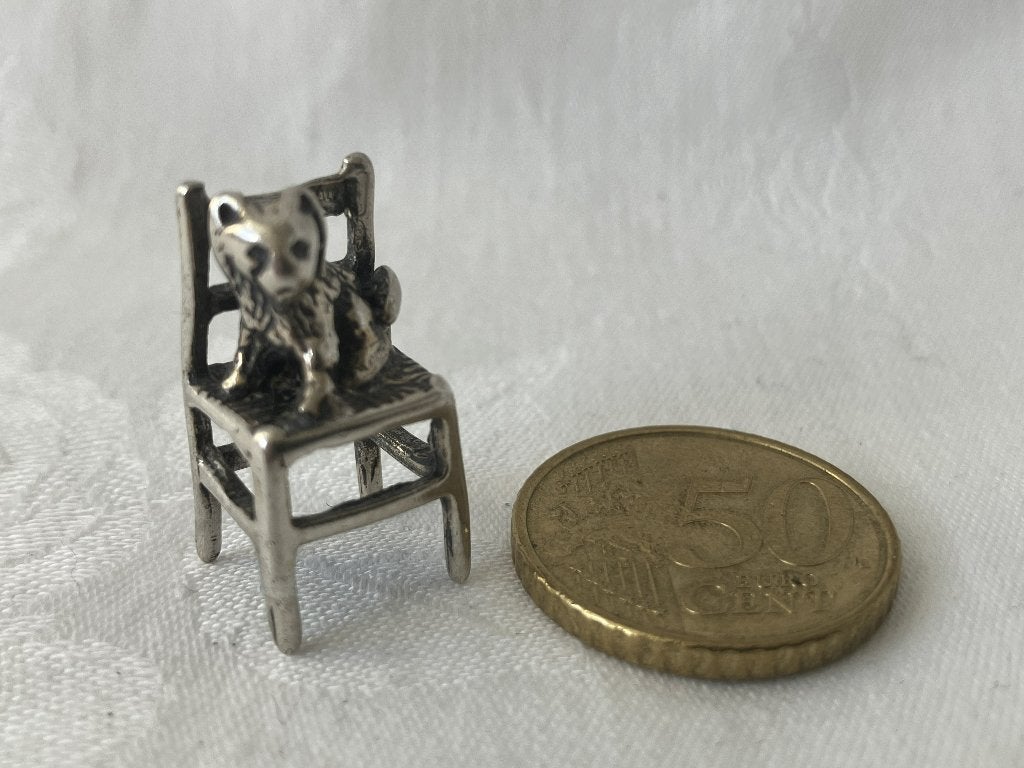 Zilveren miniatuur kat op stoel (Italiaans), Verzenden, Zilver