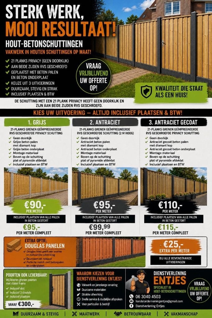 Hout-beton schuttingen, Gratis offerte!, Ophalen, 1 tot 2 meter, Minder dan 3 meter, Nieuw