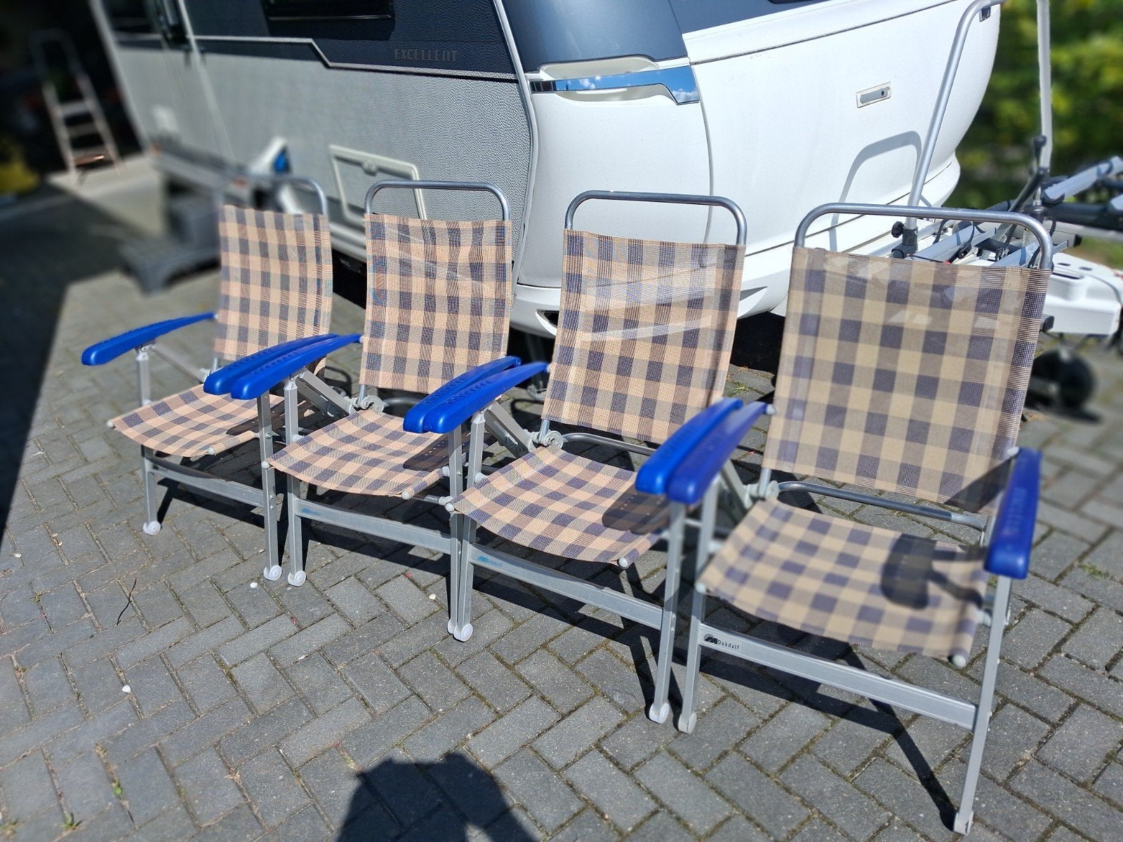 Dukdalf Campingstoelen - Set van 4 met 2 voetenbankjes, Ophalen, Gebruikt, Campingstoel