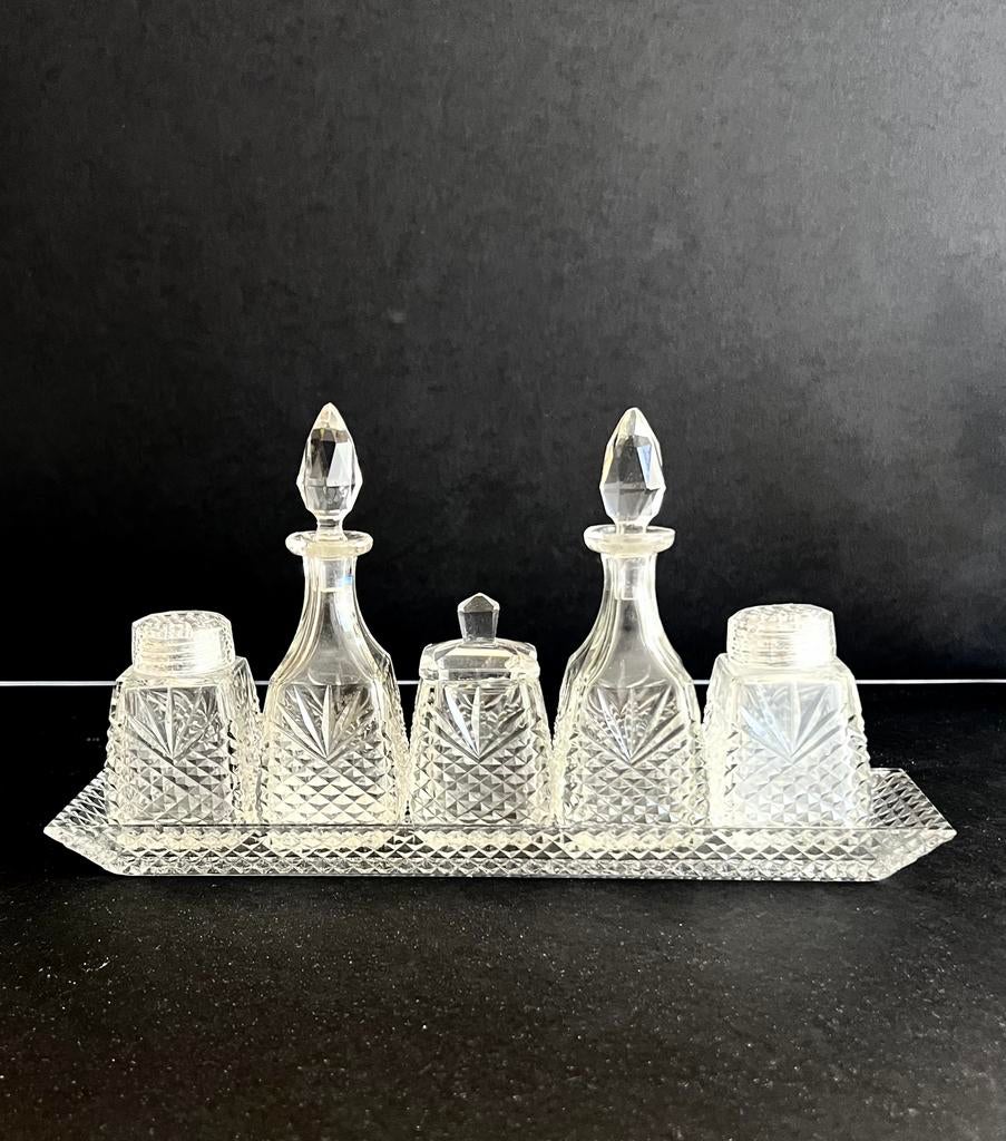 Olie. Azijn , peper en zoutstel kristal, Antiek en Kunst, Antiek | Glas en Kristal, Ophalen of Verzenden