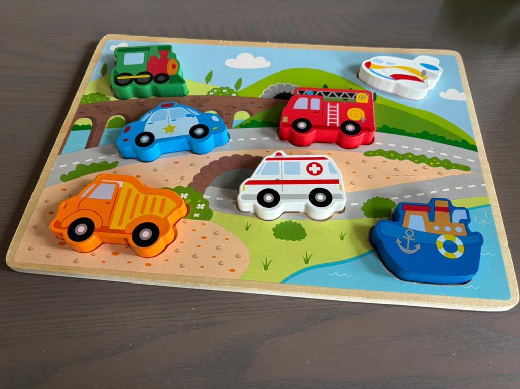 Houten voertuigen puzzel voor kinderen, Ophalen of Verzenden, Gebruikt, Puzzelen