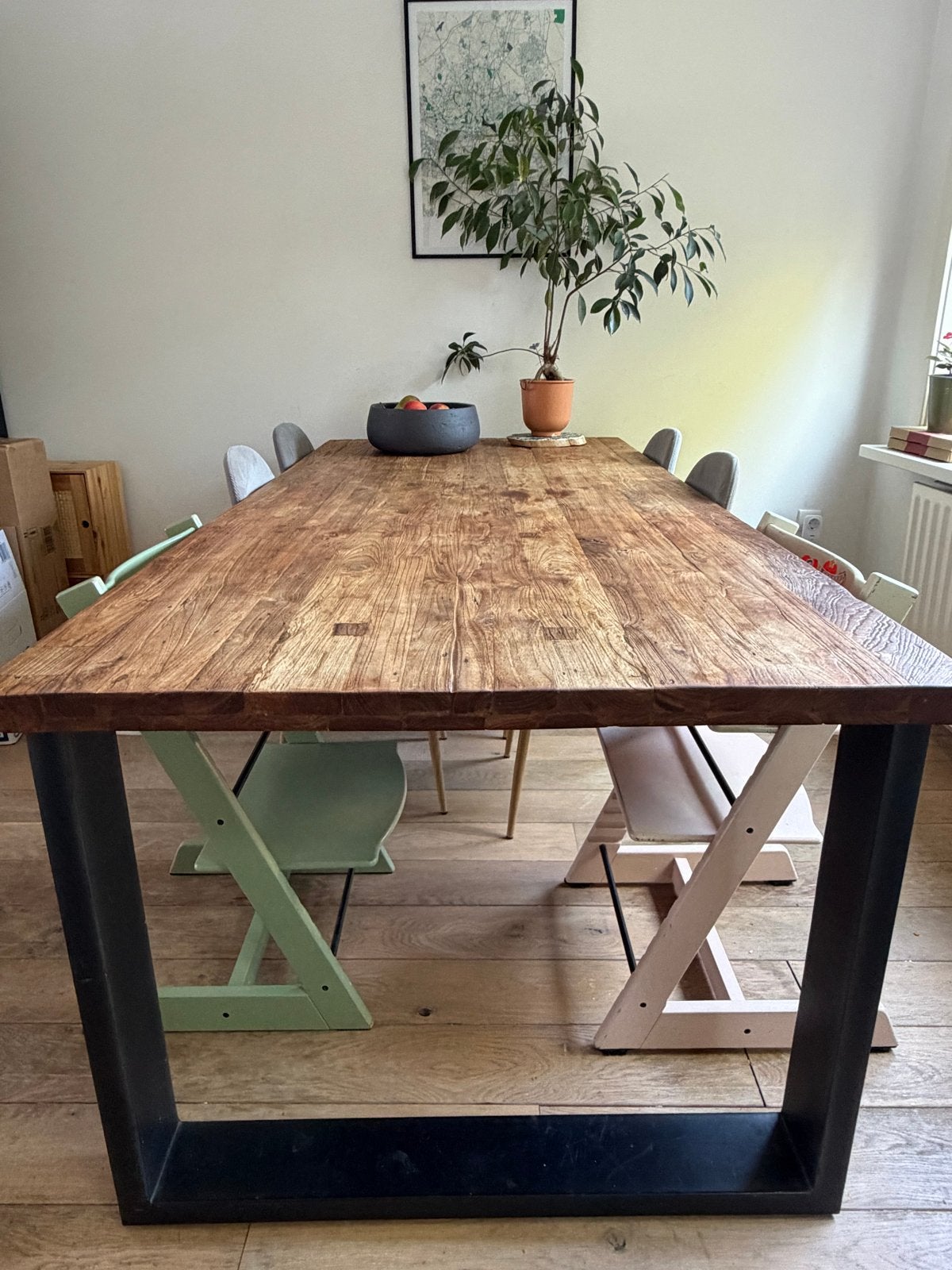 Romaro teak houten eettafel (220x100) met metalen onderstel, Huis en Inrichting, Ophalen, Gebruikt, 200 cm of meer, Vijf personen of meer