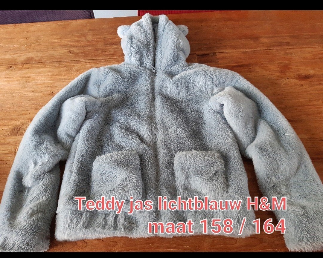 Teddy jas lichtblauw H&M maat 158/164, Gebruikt, Meisje, H&M, Ophalen of Verzenden
