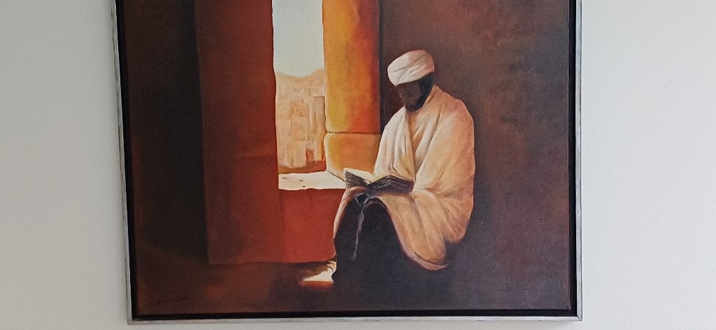 Schilderij, 90 x 90, titel Het Eerste Licht, Ophalen, Doek, Portret of Personen, Klassiek